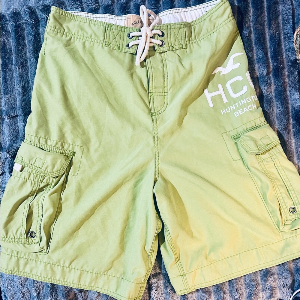 Hollister Green Board Shorts Quick-Dry Relaxed Fit